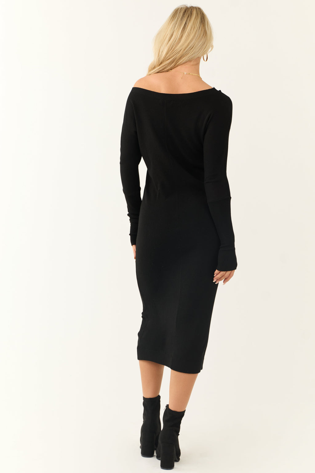 Black Boat Neck Sweater Dress