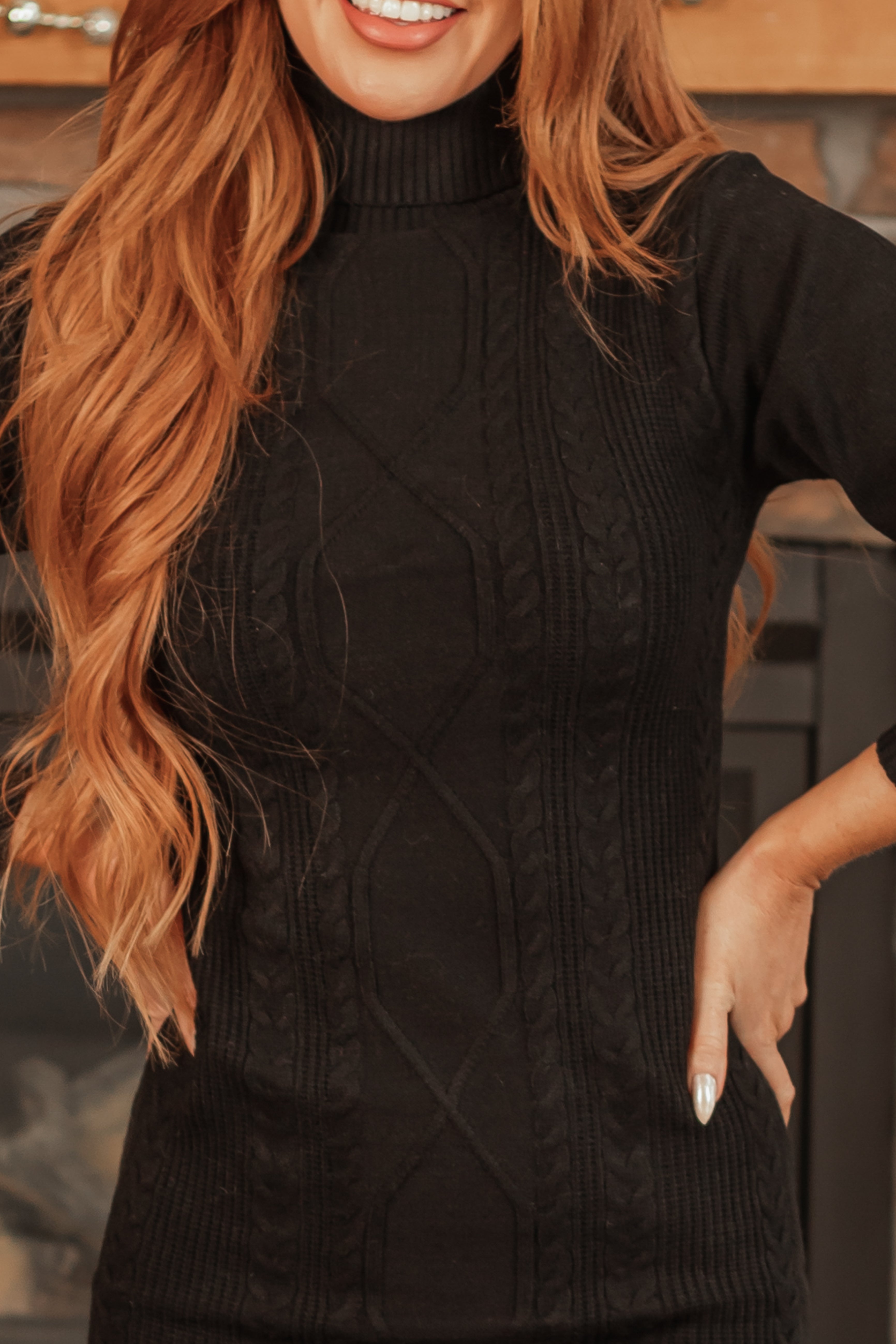 Black Fitted Long Sleeve Sweater Mini Dress