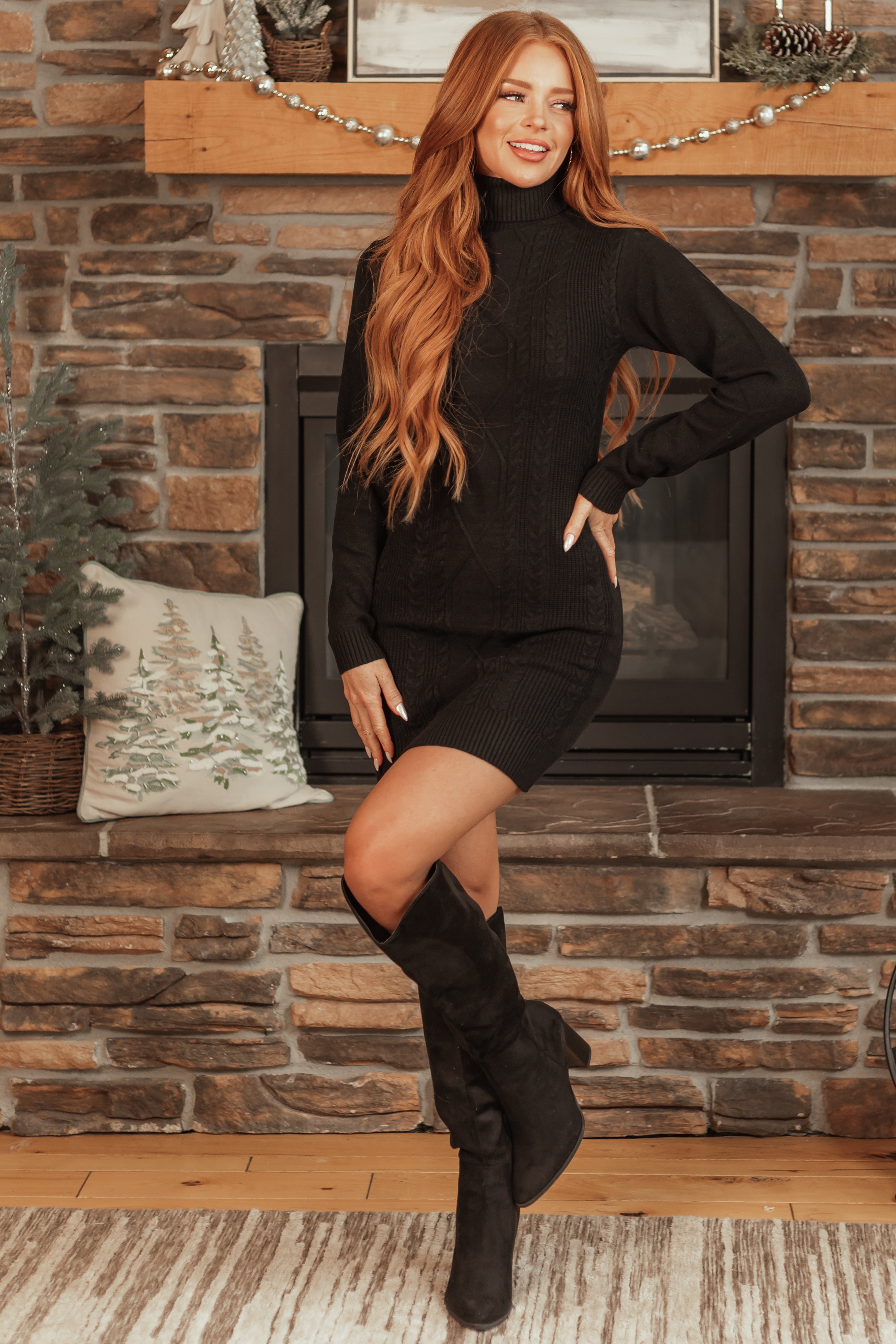 Black Fitted Long Sleeve Sweater Mini Dress
