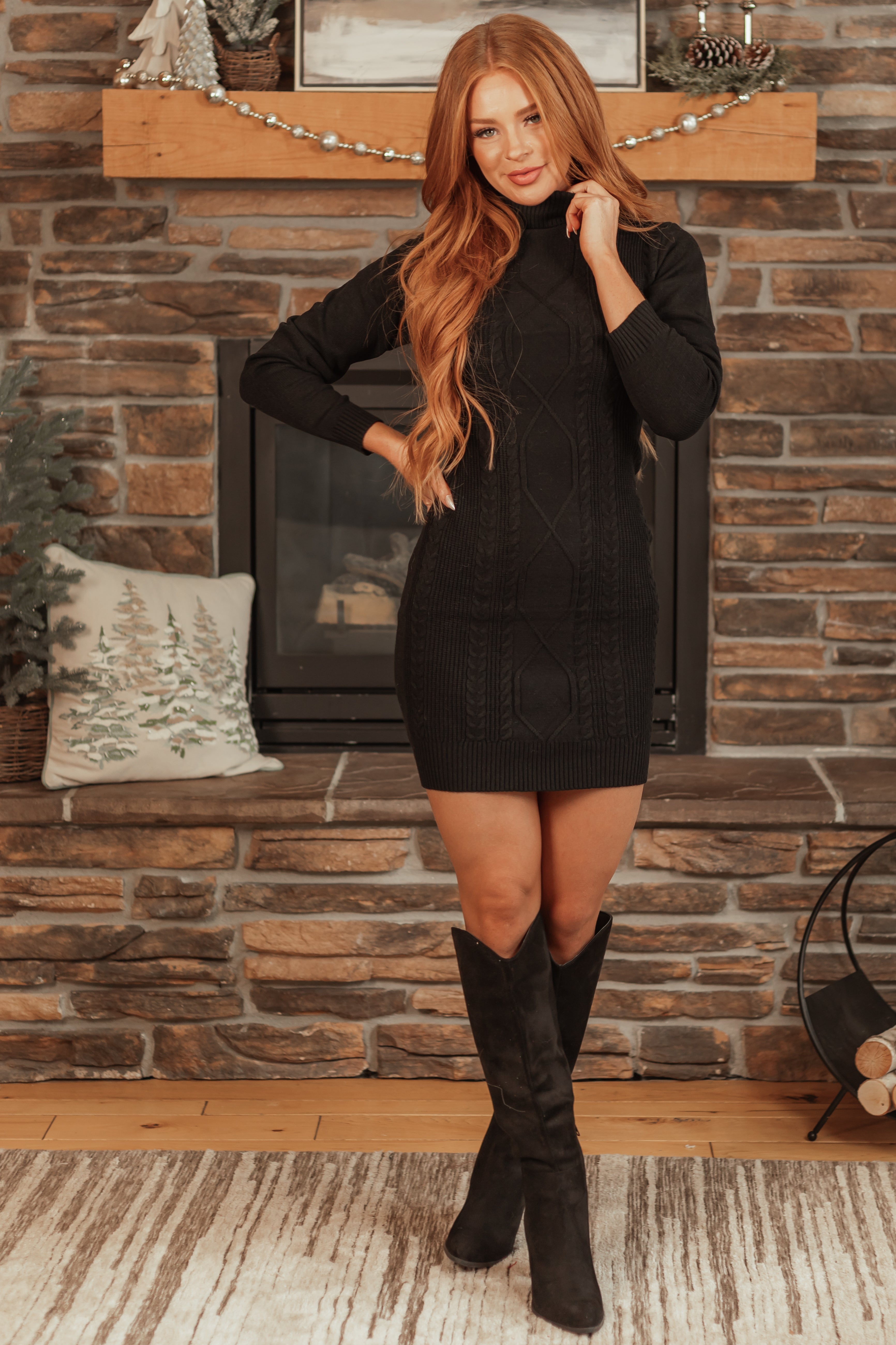 Black Fitted Long Sleeve Sweater Mini Dress
